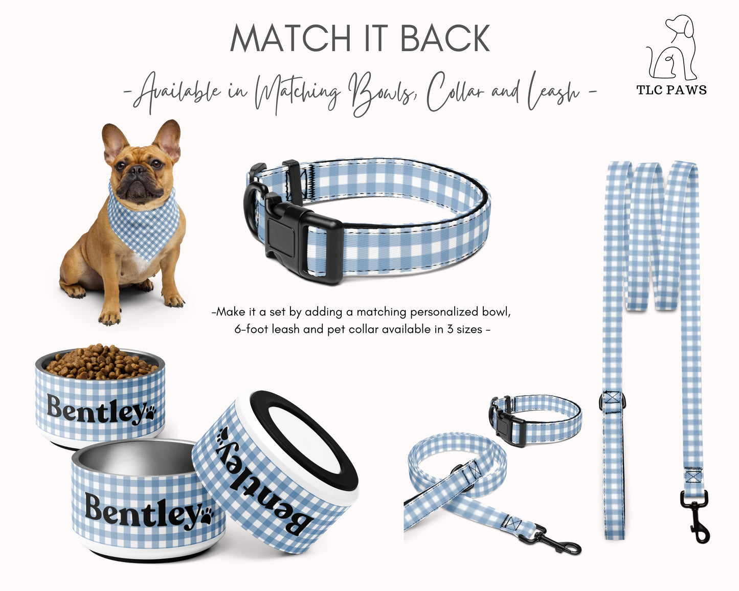 Custom Pet Bandana - Gingham Blue - TLC Paws