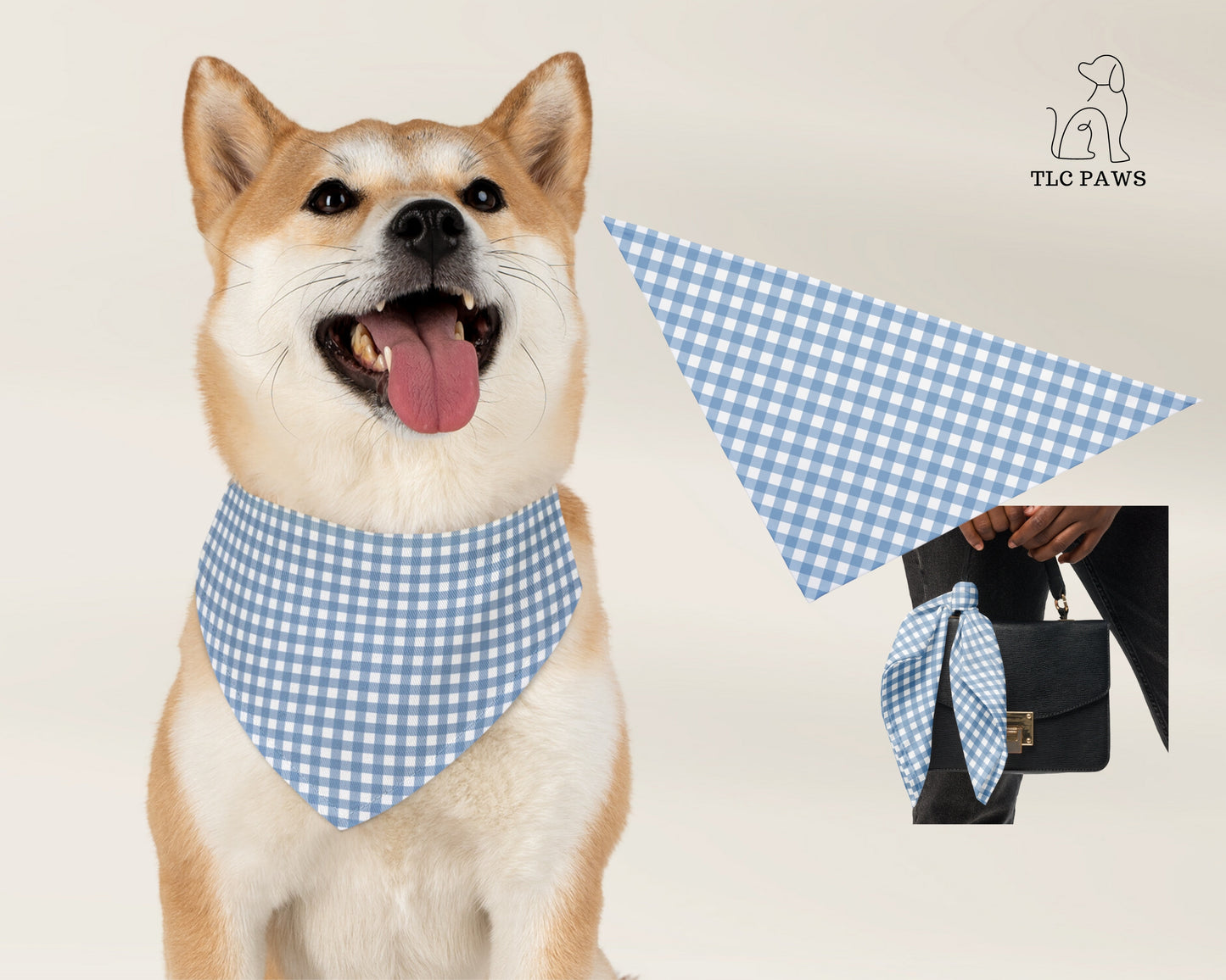 Custom Pet Bandana - Gingham Blue - TLC Paws