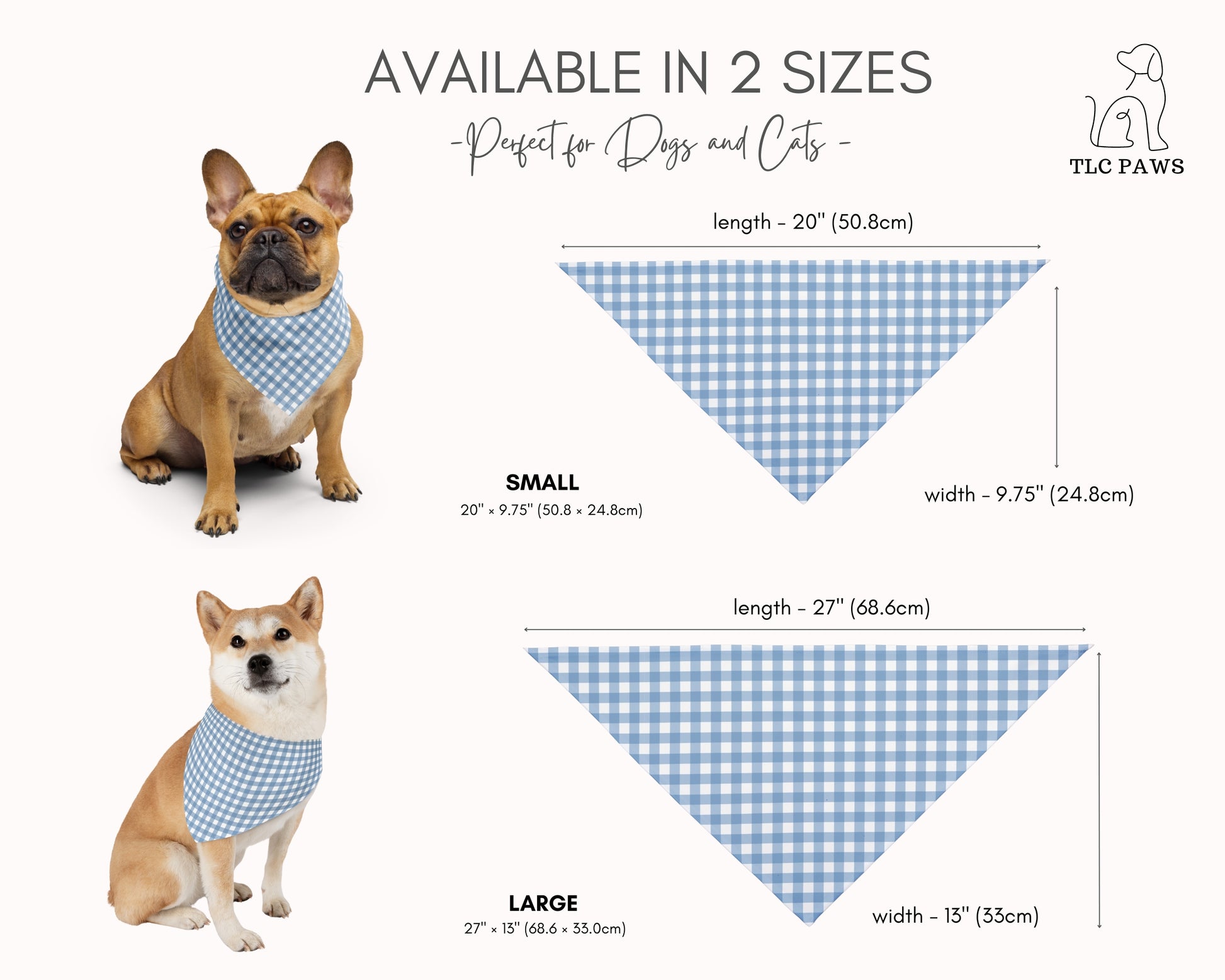 Custom Pet Bandana - Gingham Blue - TLC Paws