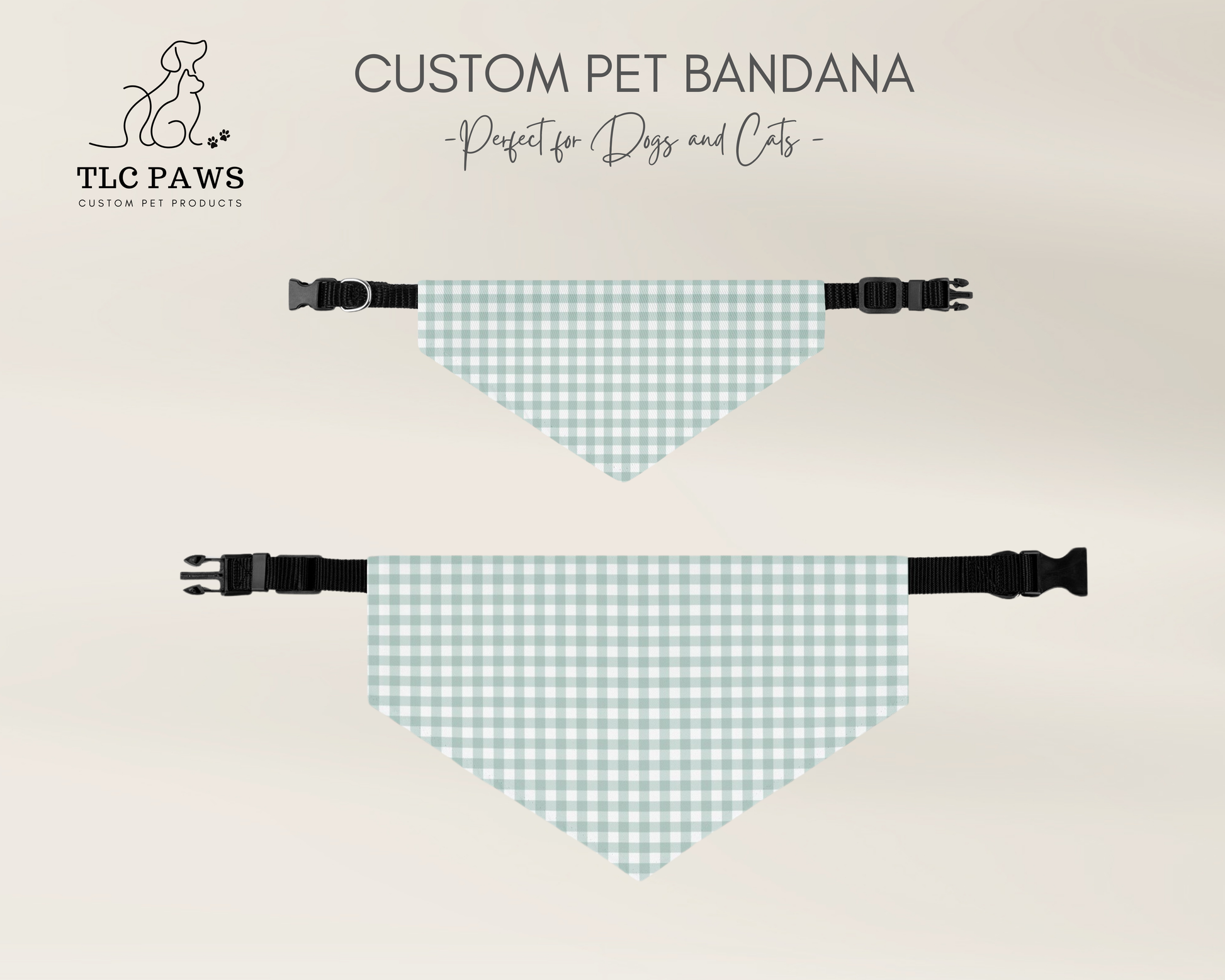 Deluxe Personalised Puppy Starter Kit (Sage) - Complete Essentials with Custom Blanket, Pet Bowl, Matching Collar & Leash, and Bandana - TLC Paws