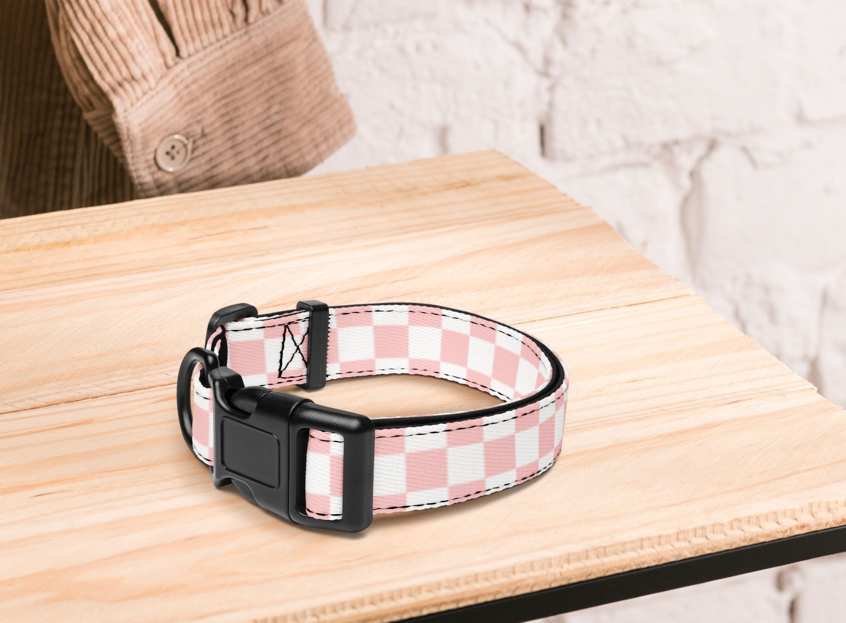 Custom Dog Pet Collar - Checkered Pink - TLC Paws