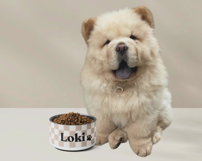 Personalised Dog Bowl - Checkered Stainless Steel Food and Water Bowl