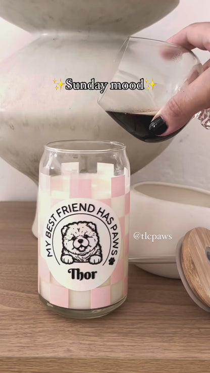 Custom Dog Glass Tumbler with Bamboo Lid and Straw