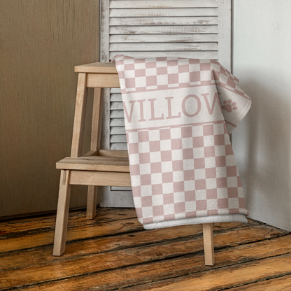 Personalised Beach Towel Checkered Dusty Pink – Custom Soft & Absorbent Towels for You and Your Pets - TLC Paws