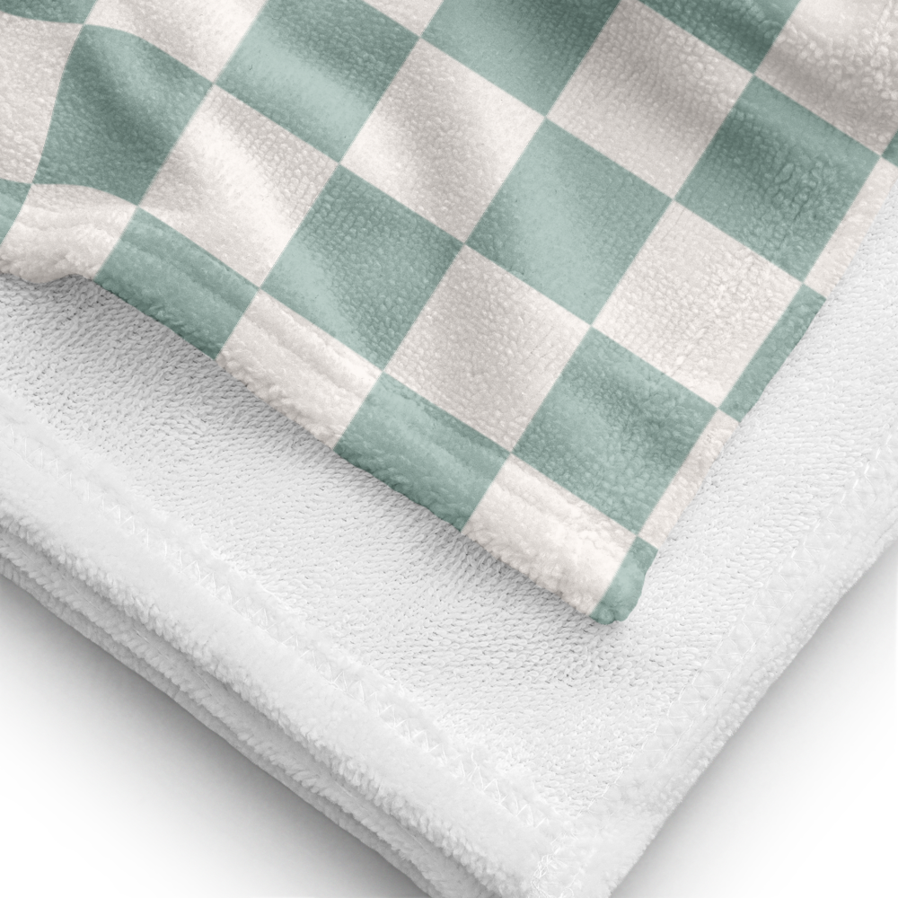 Personalised Beach Towel Checkered Sage – Custom Soft & Absorbent Towels for You and Your Pets