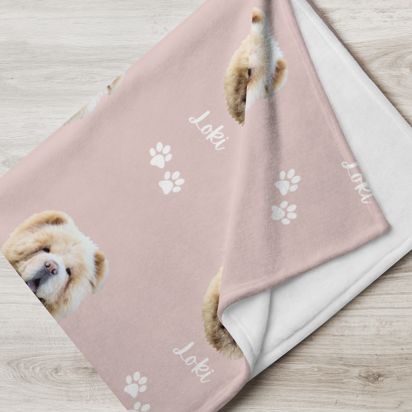 Custom Pet Face Blanket & Throw with Personalised Name - Blush Pink - TLC Paws