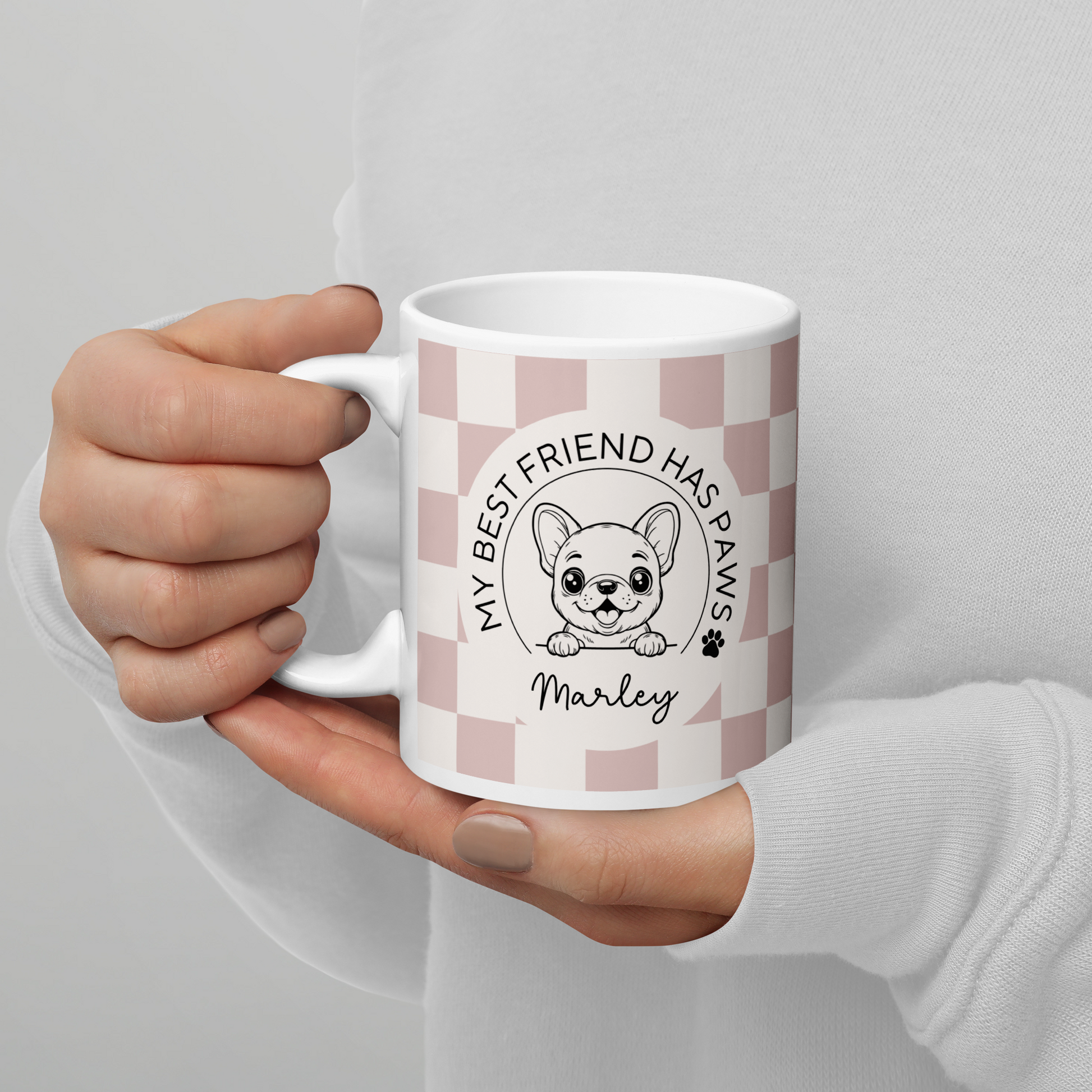 Personalised Staffy Dog Mug - Staffordshire Bull Terrier Best Friend Checkered Lilac - TLC Paws