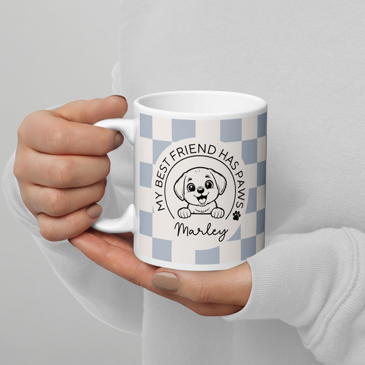 Personalised Dog Best Friend Mug - Checkered Powder Blue - TLC Paws