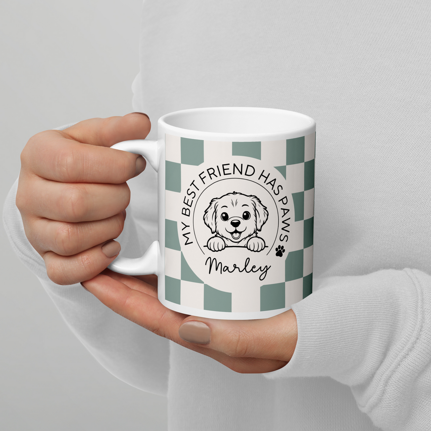 Personalised Staffy Dog Mug - Staffordshire Bull Terrier Best Friend Checkered Lilac - TLC Paws