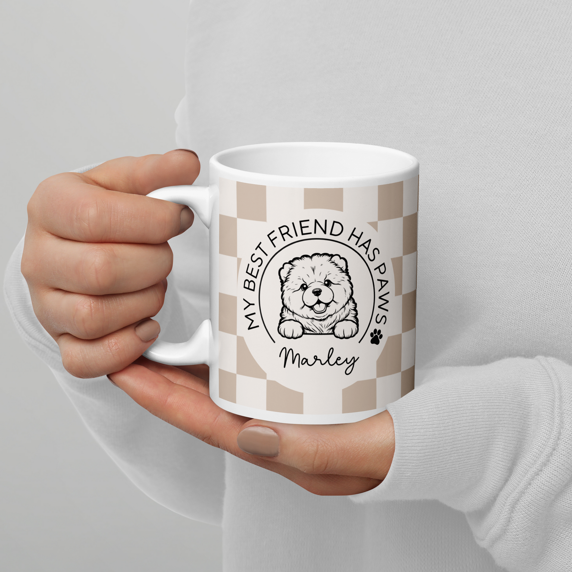 Personalised Staffy Dog Mug - Staffordshire Bull Terrier Best Friend Checkered Lilac - TLC Paws